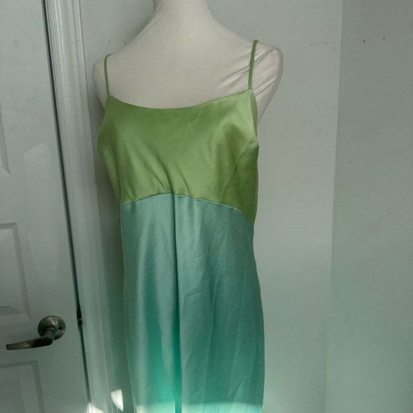 Natori vintage Green n Blue slip Dress fairycore mermaid whimsy cottage luxury L - Picture 3 of 8